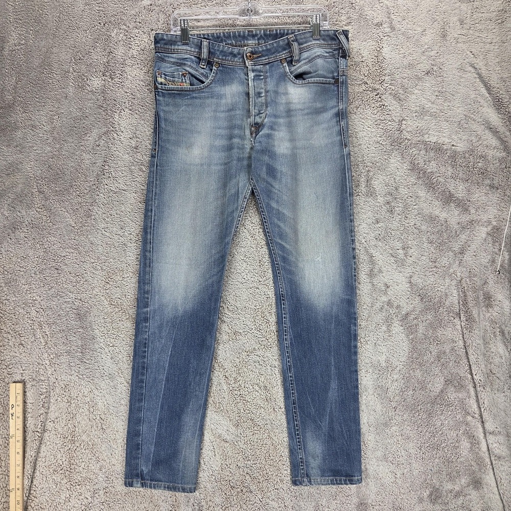 Diesel Jeans Men 31x30 Blue Iakop Regular Slim Tapered Stretch Altered Hem 0848C